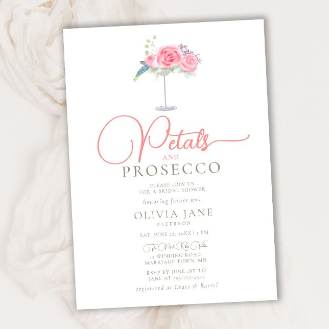 Petals Prosecco Roses Cocktail Boho Bridal Shower Invitation (Creator Uploaded)