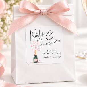 Petals Prosecco Script Bridal Shower Thanks Square Sticker