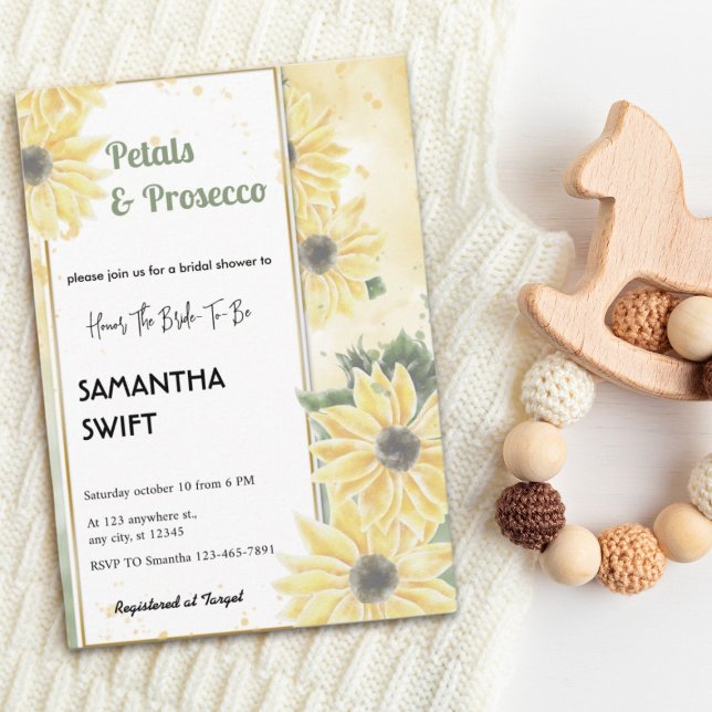 Petals & Prosecco Summer Sunflowers Bridal Shower  Invitation (Creator Uploaded)