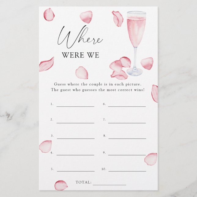 Petals prosecco - Where were we bridal shower game (Front)
