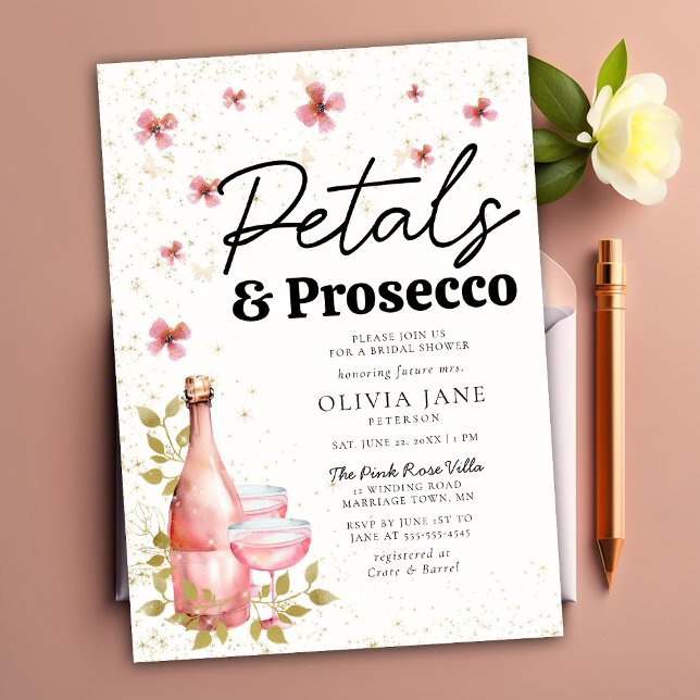Petals Prosecco Whimsical Flowers Bridal Shower Invitation (Creator Uploaded)