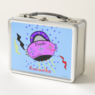 Petals Spaceship Pink Purple Flowers Metal Lunch Box