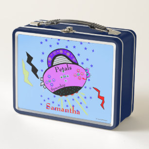 Petals Spaceship Pink Purple Flowers Metal Lunch Box