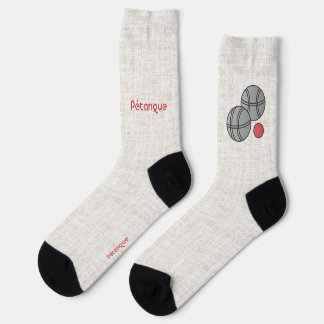 Pétanque, two balls, red on a beige linen design socks