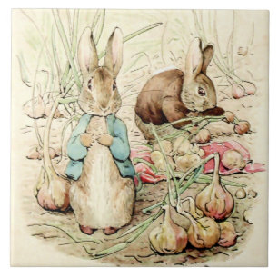 Peter and Benjamin Gather Onions by Beatrix Potter Ceramic Tile