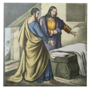 Peter and John at the Sepulchre, from a bible prin Tile