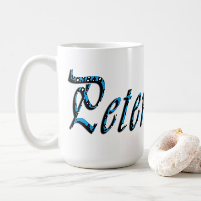 "Peter" Blue Numbers Peter Name, Coffee Mug (With Donut)