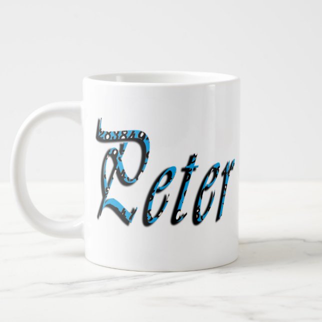 "Peter" Blue Numbers Peter Name, Large Coffee Mug (Left)