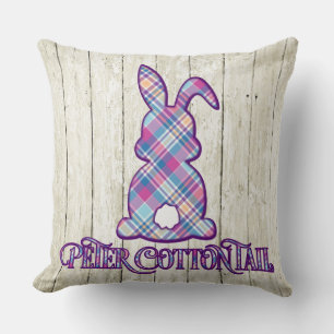Peter Cottontail Purple Plaid Easter Bunny Cushion