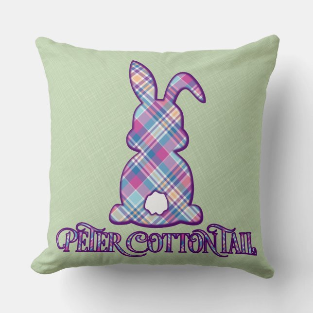 Peter Cottontail Purple Plaid Easter Bunny Cushion (Front)