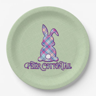 Peter Cottontail Purple Plaid Easter Bunny Paper Plate