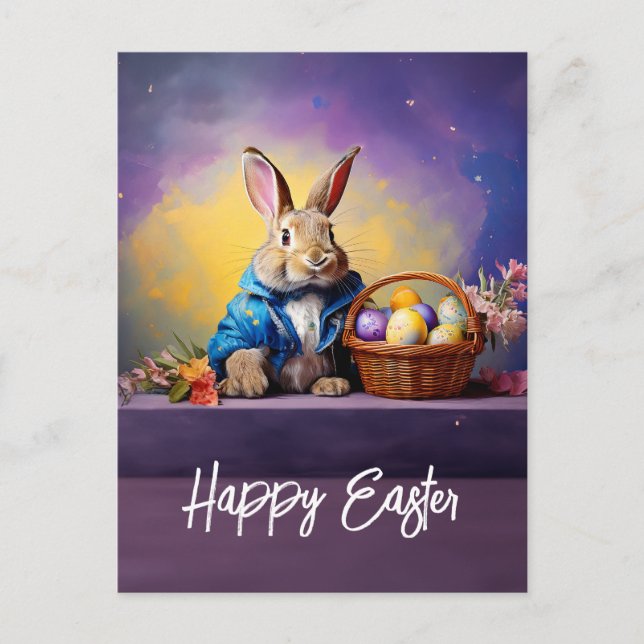 Peter Easter Bunny with Easter Eggs Holiday Postcard (Front)