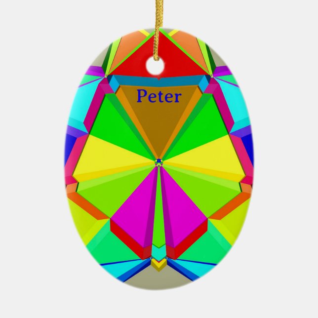 PETER ~ EASTER EGG ~ POLYHEDRON Many Colours ~ Ceramic Ornament (Front)