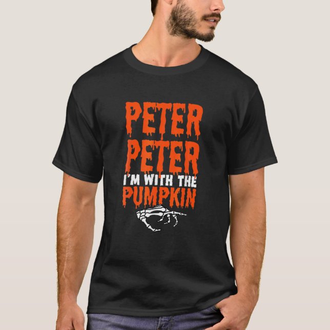 Peter I'm With The Pumpkin Halloween Costume Coupl T-Shirt (Front)