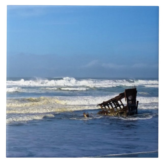 Peter Iredale Shipwreck, Oregon Coast Ceramic Tile (Front)