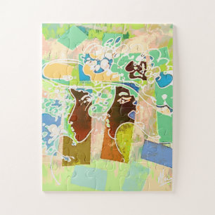 Peter Max colorful watercolor floral Hat Girls Jigsaw Puzzle