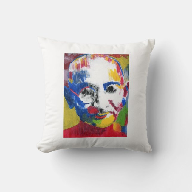 Peter Max colourful watercolor Mahatma Gandhi Cushion (Front)