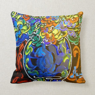 Peter Max colourful watercolor Vase and flowers Cushion