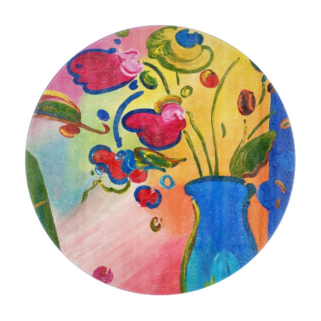 Peter Max Flowers Inspired Round Cutting Board (Front)