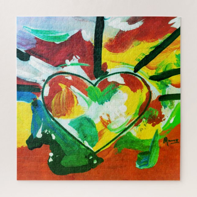 Peter Max style colourful watercolor Abstract Hear Jigsaw Puzzle (Vertical)