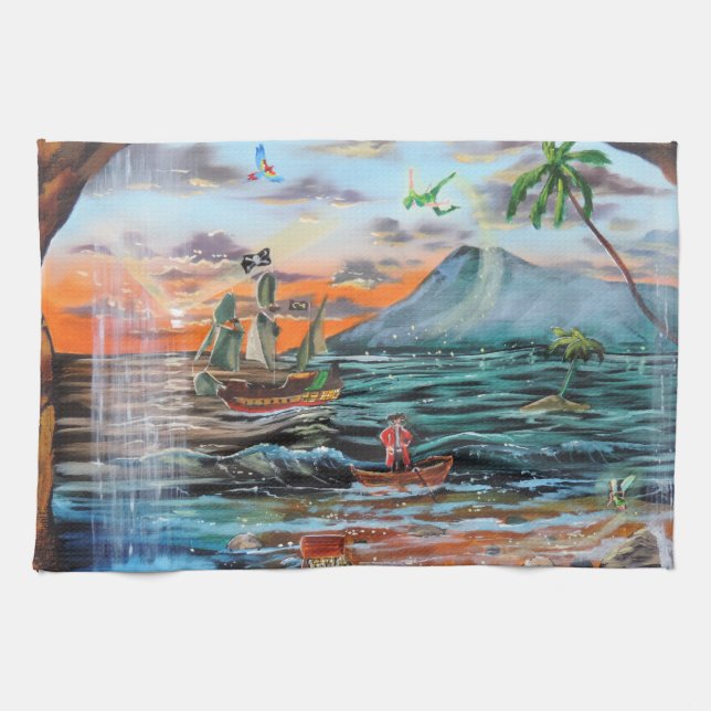 Peter Pan Hook's cove Tinker Bell painting Tea Towel (Horizontal)