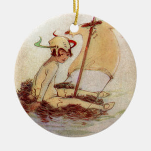 Peter Pan on Nest Raft Ceramic Tree Decoration