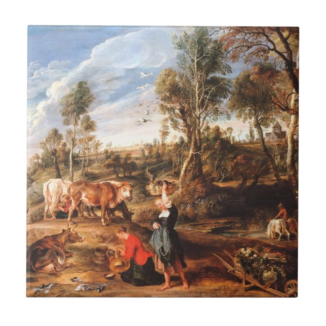 Peter Paul Rubens Milkmaids with Cattle in a Lands Ceramic Tile (Front)
