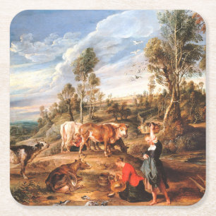 Peter Paul Rubens Milkmaids with Cattle in a Lands Square Paper Coaster