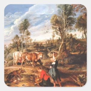 Peter Paul Rubens Milkmaids with Cattle in a Lands Square Sticker