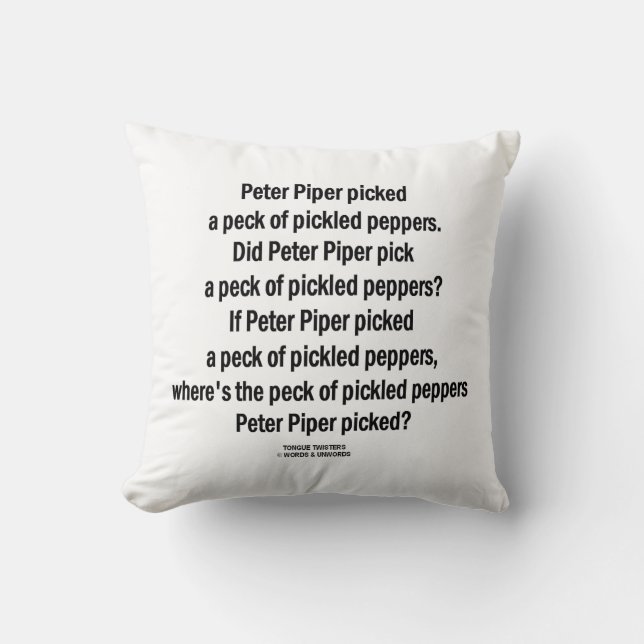 Peter Piper Picked Peck Of Pickled Peppers Cushion (Front)