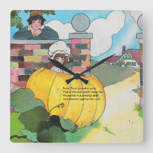Peter Pumpkin-Eater Mother Goose Nursery Rhyme Square Wall Clock