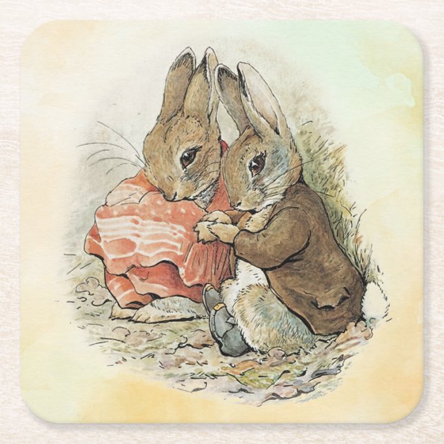 Peter Rabbit and Beniamin Bunny  Square Paper Coaster (Front)