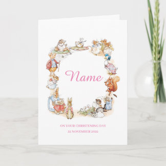 Peter Rabbit and friends Christening card - Pink