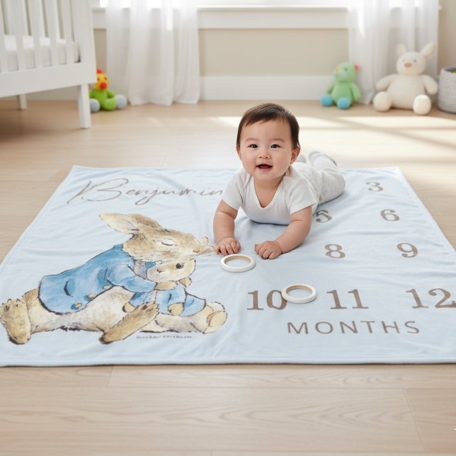 Peter Rabbit | Baby Boy 12 Month Milestone  Fleece Blanket (Creator Uploaded)