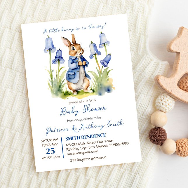 Peter rabbit baby boy baby shower  invitation (Peter rabbit baby boy baby shower editable template invitation digital download cute bunny bluebells)