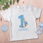 Peter Rabbit Baby Boy First Birthday Baby T-Shirt<br><div class="desc">Watercolor Blue Peter Rabbit Baby Boy's First Birthday Baby T-Shirt. Matching items available.</div>