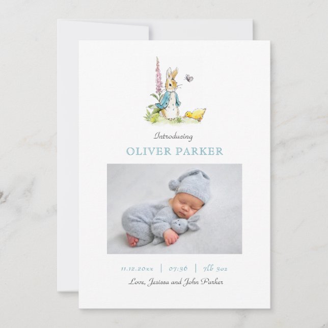 Peter Rabbit Baby Boy photo Birth Announcement (Front)
