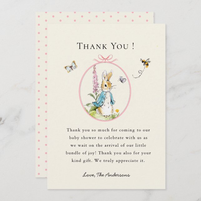 Peter rabbit Baby girl shower Thank you card (Front/Back)