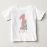 Peter Rabbit | Baby Girl's First Birthday - Name Baby T-Shirt<br><div class="desc">Celebrate your child's first birthday with these sweet Peter Rabbit Birthday shirts. Personalise by adding your child's name.</div>