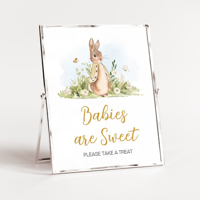 Peter Rabbit Baby Shower Babies are Sweet Poster (Rabbit Gender Neutral Baby Shower Babies are Sweet Sign)