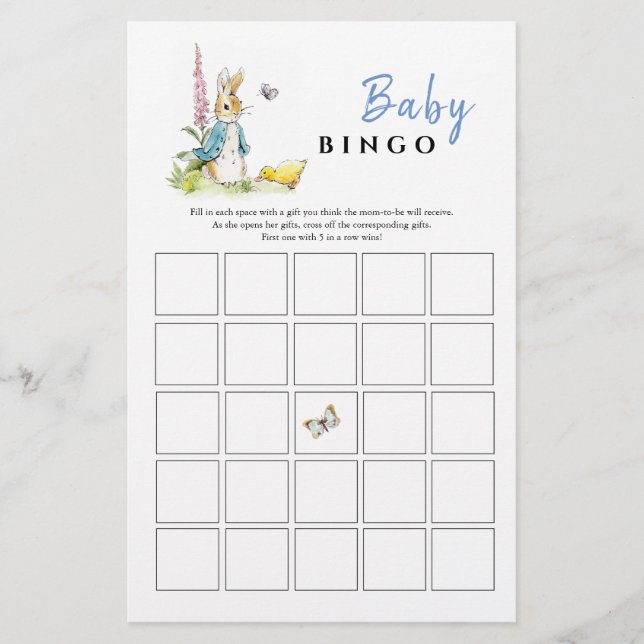 Peter rabbit baby Shower Bingo game (Front)