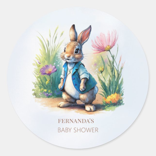 Peter Rabbit Baby Shower Invitation Classic Round Sticker (Front)
