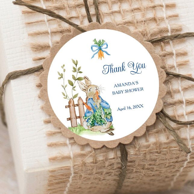 Peter Rabbit Baby Shower Thank You Classic Round Sticker (Creator Uploaded)