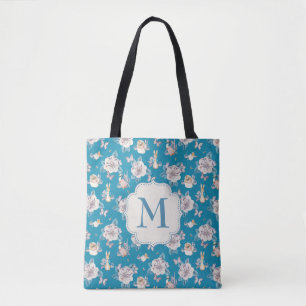 Peter Rabbit   Blue Floral Garden Pattern Tote Bag