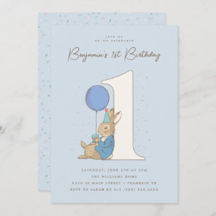 Peter Rabbit   Boy 1st Birthday Blue Confetti Invitation
