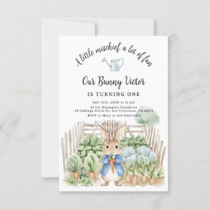 Peter Rabbit Boy First Birthday Party Cabbage  Invitation