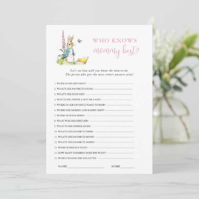 Peter Rabbit Bunny Girl.Baby Shower game  Invitation (Standing Front)