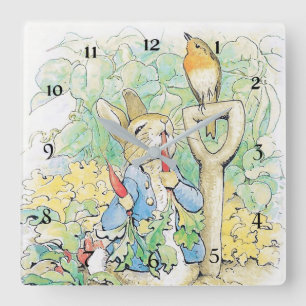 “Peter Rabbit Eats a Carrot” by Beatrix Potter Square Wall Clock