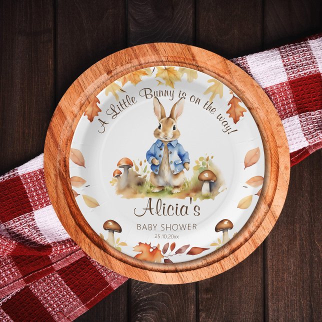 Peter rabbit fall themed baby shower tableware paper plate (Peter rabbit baby shower tableware personalized plates fall themed cute bunny mushroom modern)