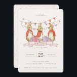 Peter Rabbit | Flopsy Mopsy & Cottontail Birthday Invitation<br><div class="desc">Celebrate in sweet, storybook style with this adorable birthday invitation featuring Flopsy, Mopsy, and Cottontail from Beatrix Potter’s classic tales. The soft watercolor artwork showcases the three bunny sisters sitting together at the bottom of the design. A pastel flag banner and scattered confetti decorate the top, adding a festive and...</div>